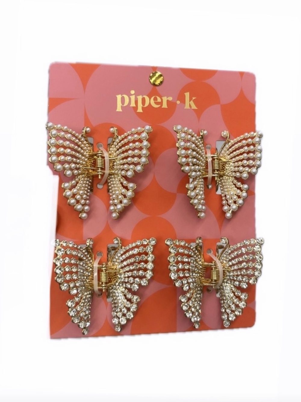 NWT ⚜️🦋⚜️ Piper K Golden tone Butterfly Hair Claw Clips Seg of 4